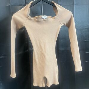Fashion Nova Beige Long Sleeve Bodysuit